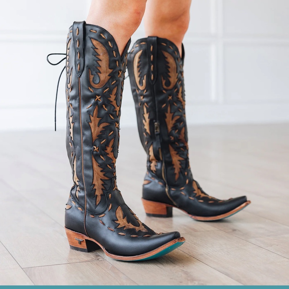 Lane reverie brown and black knee high corset back boots 7.5 - Picture 3 of 17